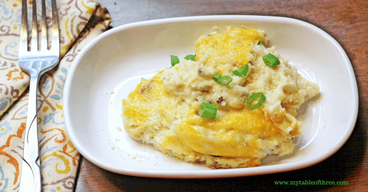 Cheesy Bacon and Onion Cauliflower is an easy low carb and THM side dish.